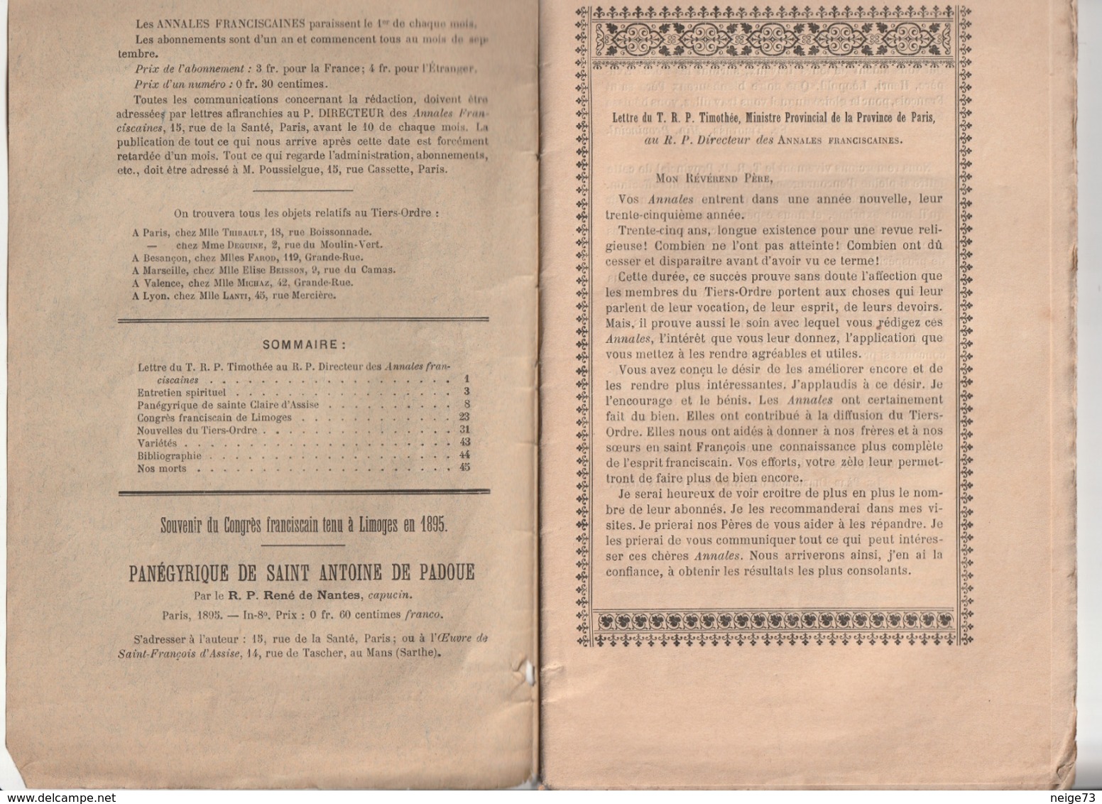 Fascicule Ancien - Annales Franciscaines - 1895 - 1801-1900