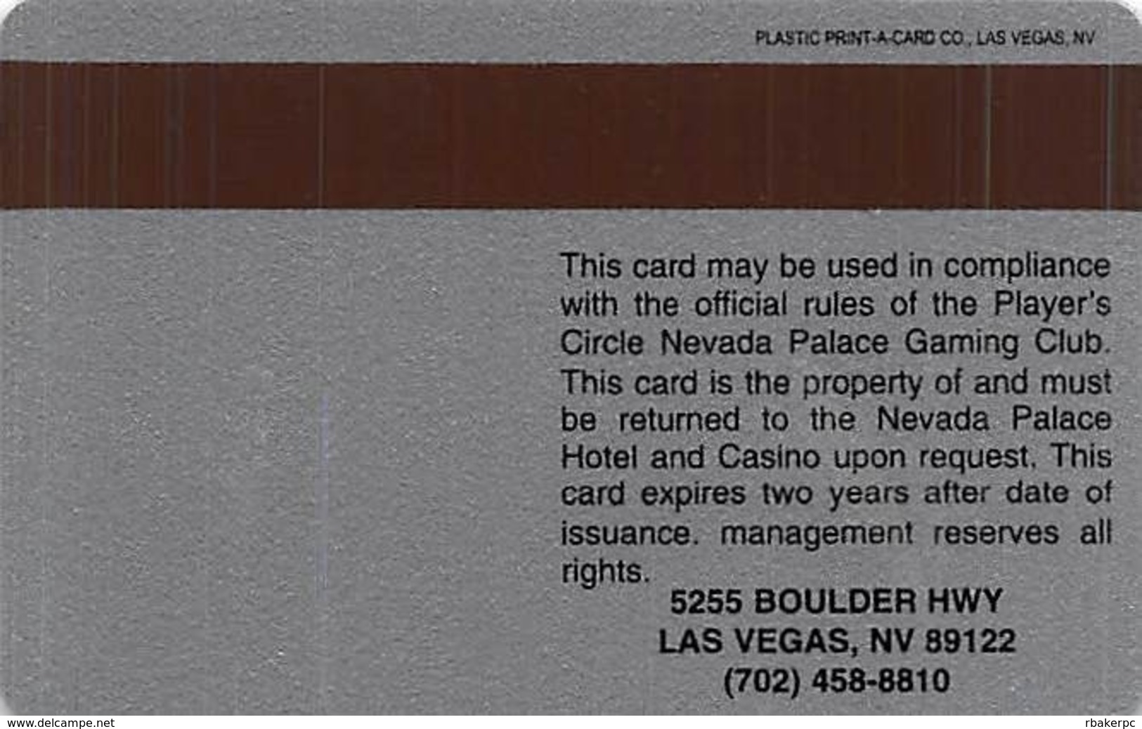 Nevada Palace Casino Las Vegas - Blank Slot Card & No Punches - Casino Cards