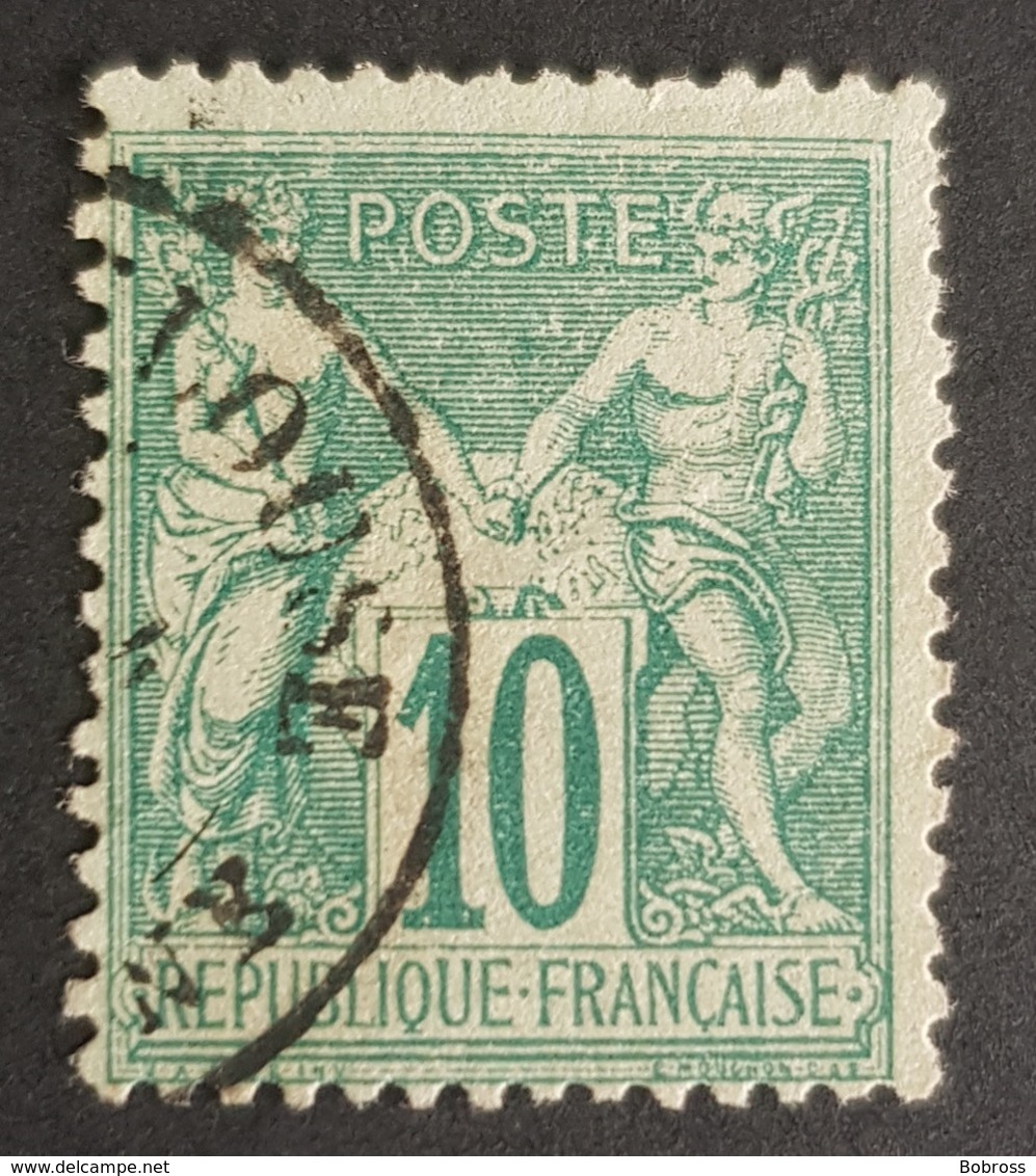 1876-1900, Sage, Pax And Mercur, Type L, 10c, Vert, France, Empire Française - 1876-1878 Sage (Type I)