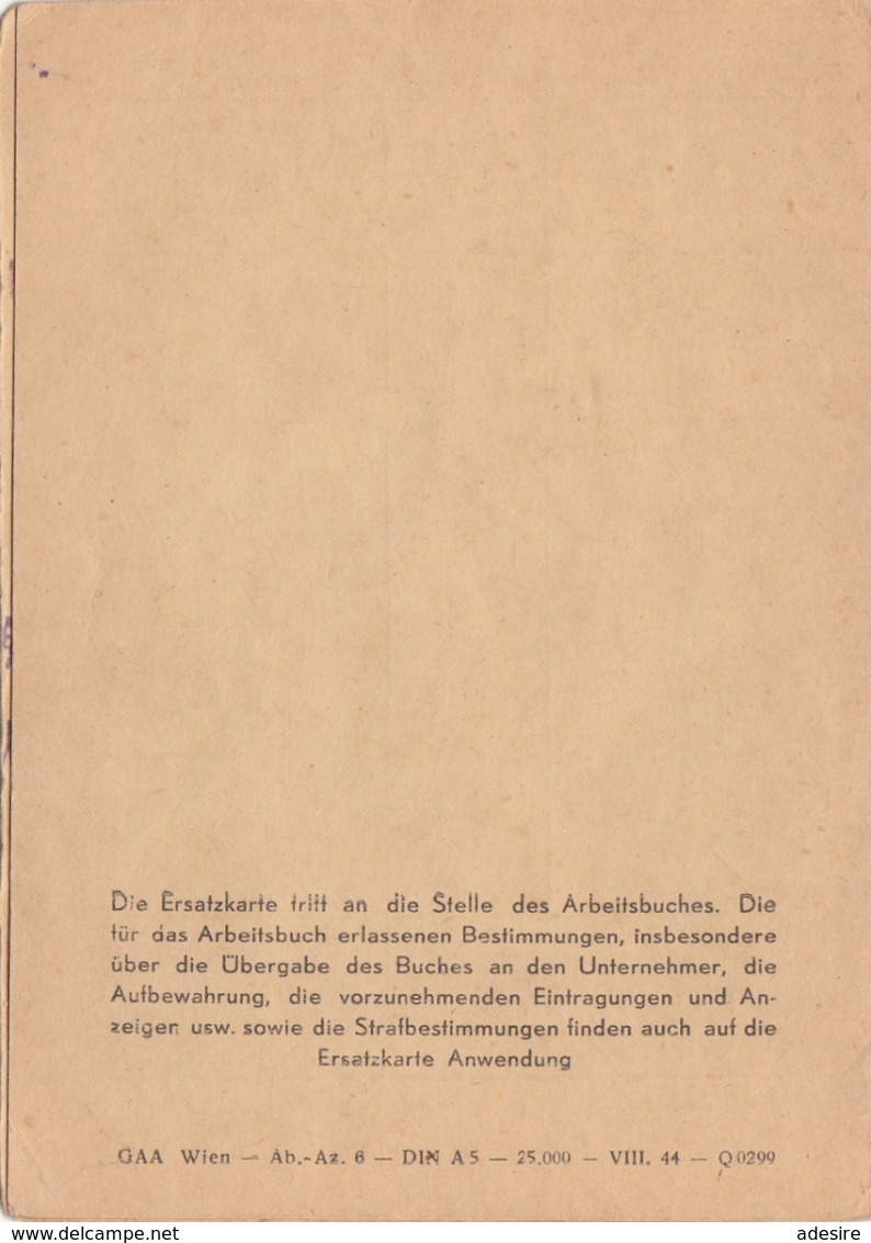 ERSATZKARTE Für ARBEITSBUCH Ausgestellt 1945, Mehrere Stempel - Historische Dokumente