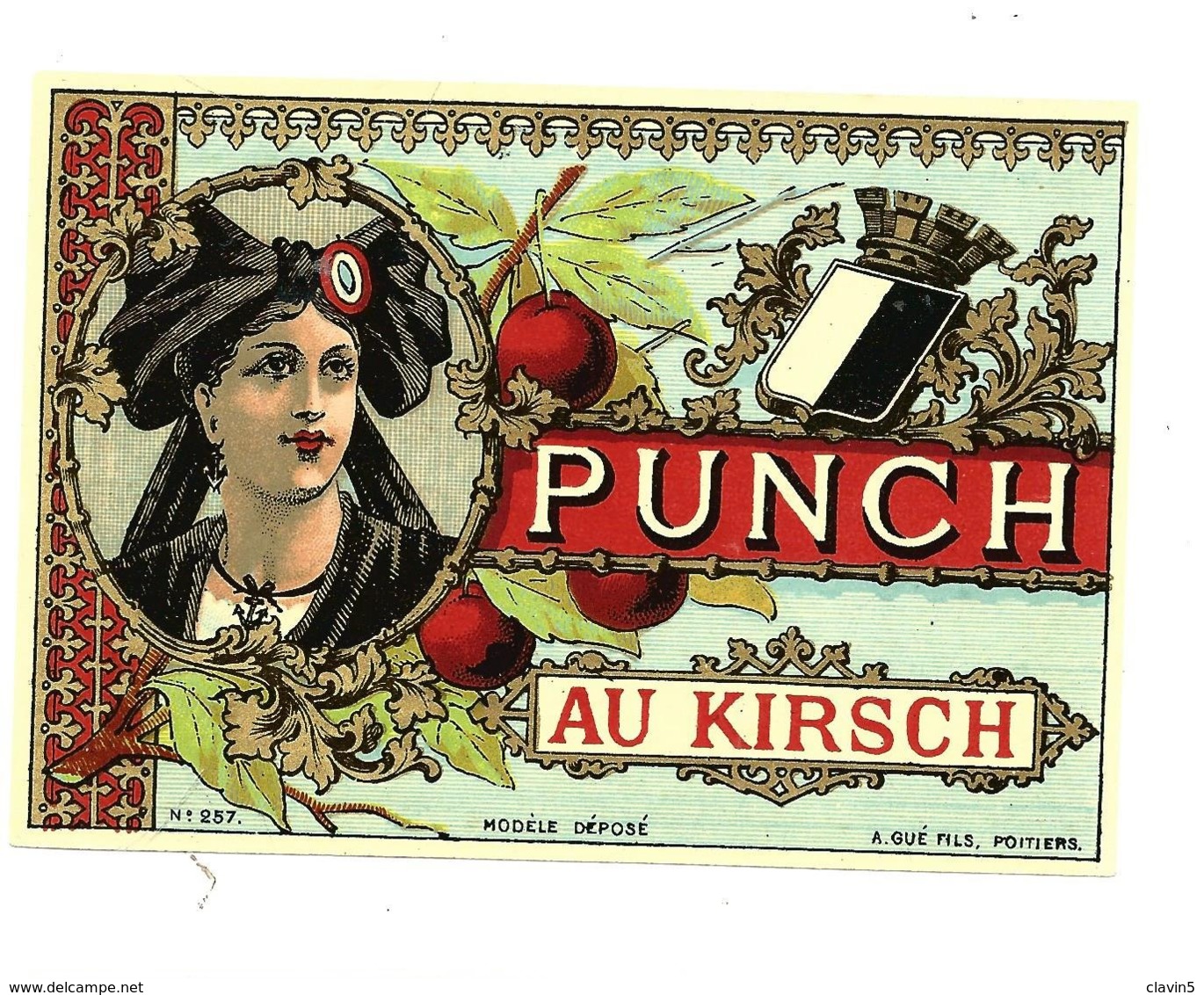 ETIQUETTE PUNCH AU  KIRSCH VERNIE DEBUT XXEME COSTUME ALSACIENNE - Autres & Non Classés