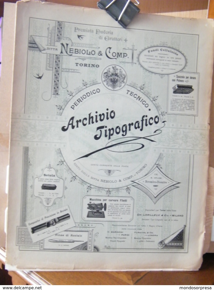 ANNO 1890/1898 LOTTO FASCICOLI, POSTER, INSERTI, NEBIOLO  PREMIATA FONDERIA CARATTERI, TIPOGRAFIA TORINO