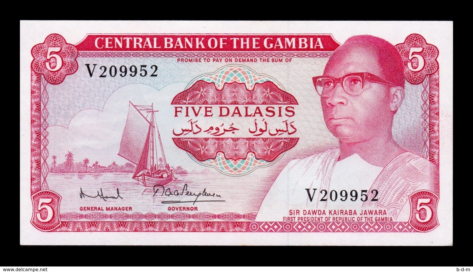 Gambia 5 Dalasis 1972-1986 Pick 5d Sign 7 SC- AUNC - Gambia