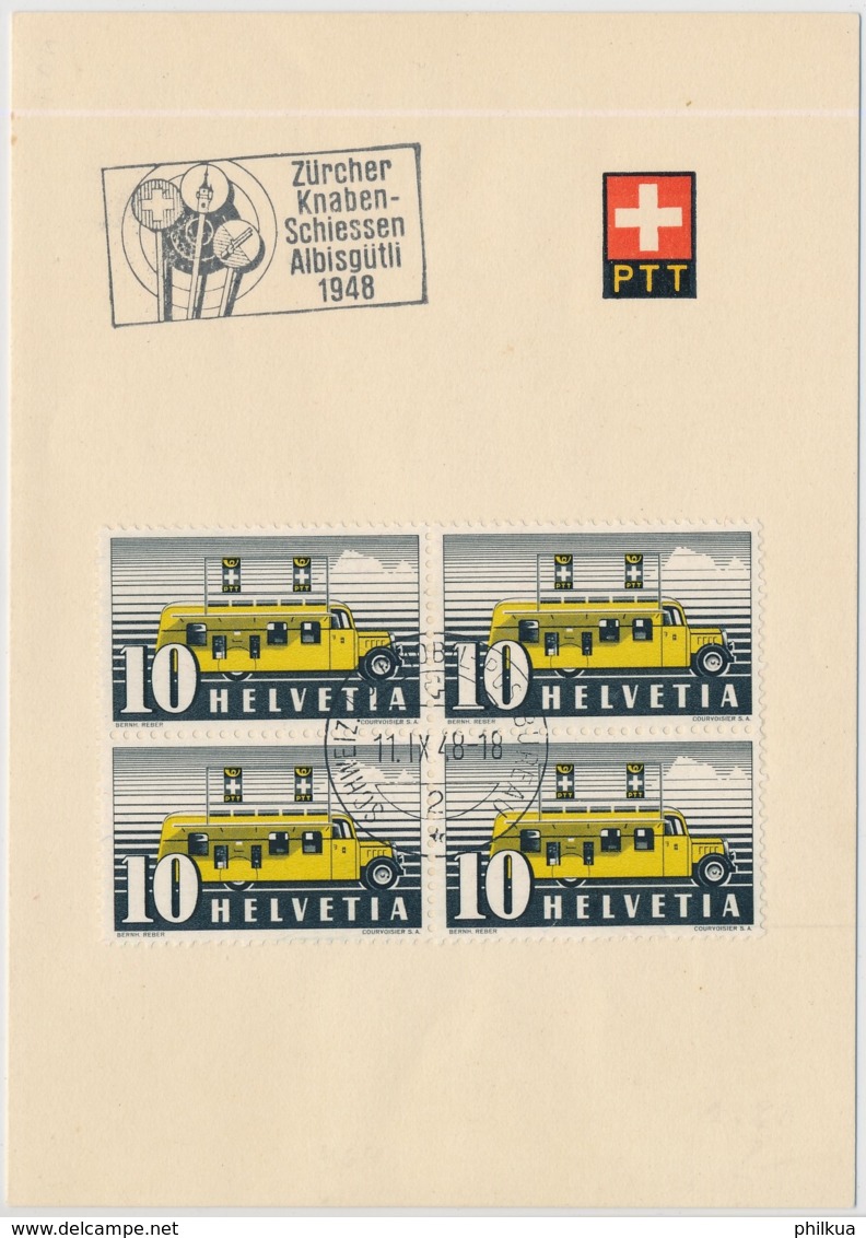 Faltblatt Mit Automobilpost SS Zürcher Kanbenschiessen 1948 - Marcophilie