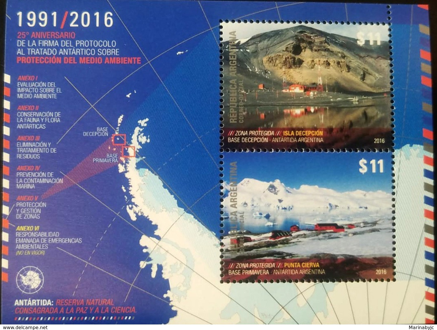 V) 2016 ARGENTINA, 25 ANNIVERSARY OF THE PROTOCOL SIGNATURE TO THE ANTARCTIC TREATY ON PROTECTION OF THE ENVIRONMENT, MN - Unused Stamps