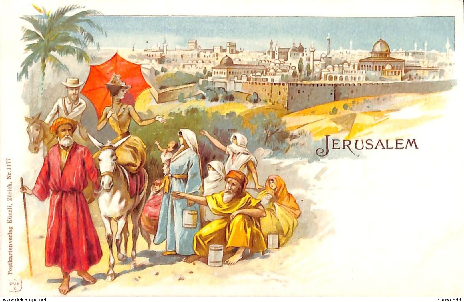 Jerusalem - Carte Précurseur Litho Colorisée Künzli, Zürich - Israel