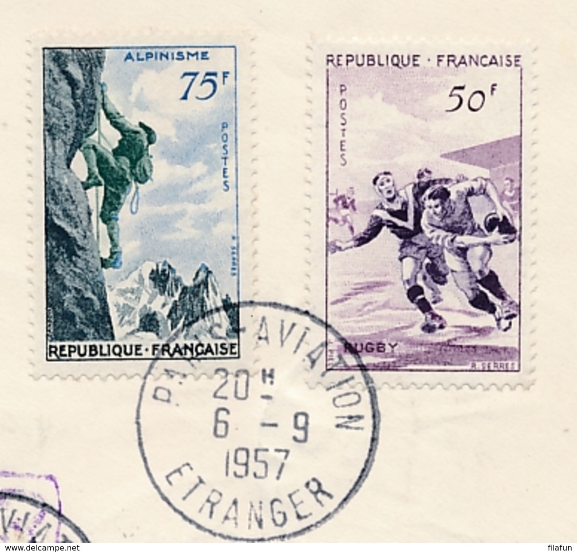 France - 1957 - 2 Stamps On R-cover First Flight From Paris To Djakarta / Indonesia - 1927-1959 Briefe & Dokumente