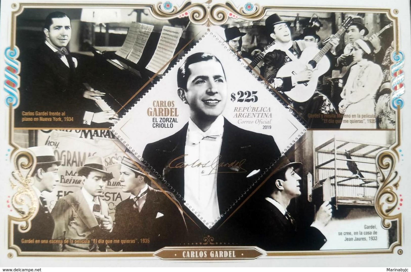 V) 2019 ARGENTINA, TRIBUTE TO CARLOS GARDEL, EL ZORZAL CRIOLLO, CINEMA-MUSIC, ODD SHAPE, MNH - Unused Stamps