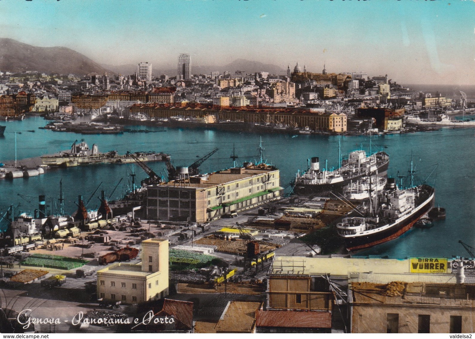 GENOVA - PANORAMA E PORTO - INSEGNA PUBBLICITARIA BIRRA WUHRER - 1955 - Genova (Genoa)