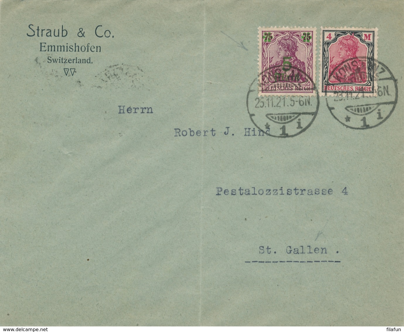 Deutsches Reich - 1921 - 2 Stamps On Cover From Konstanz To St Gallen - Brieven En Documenten