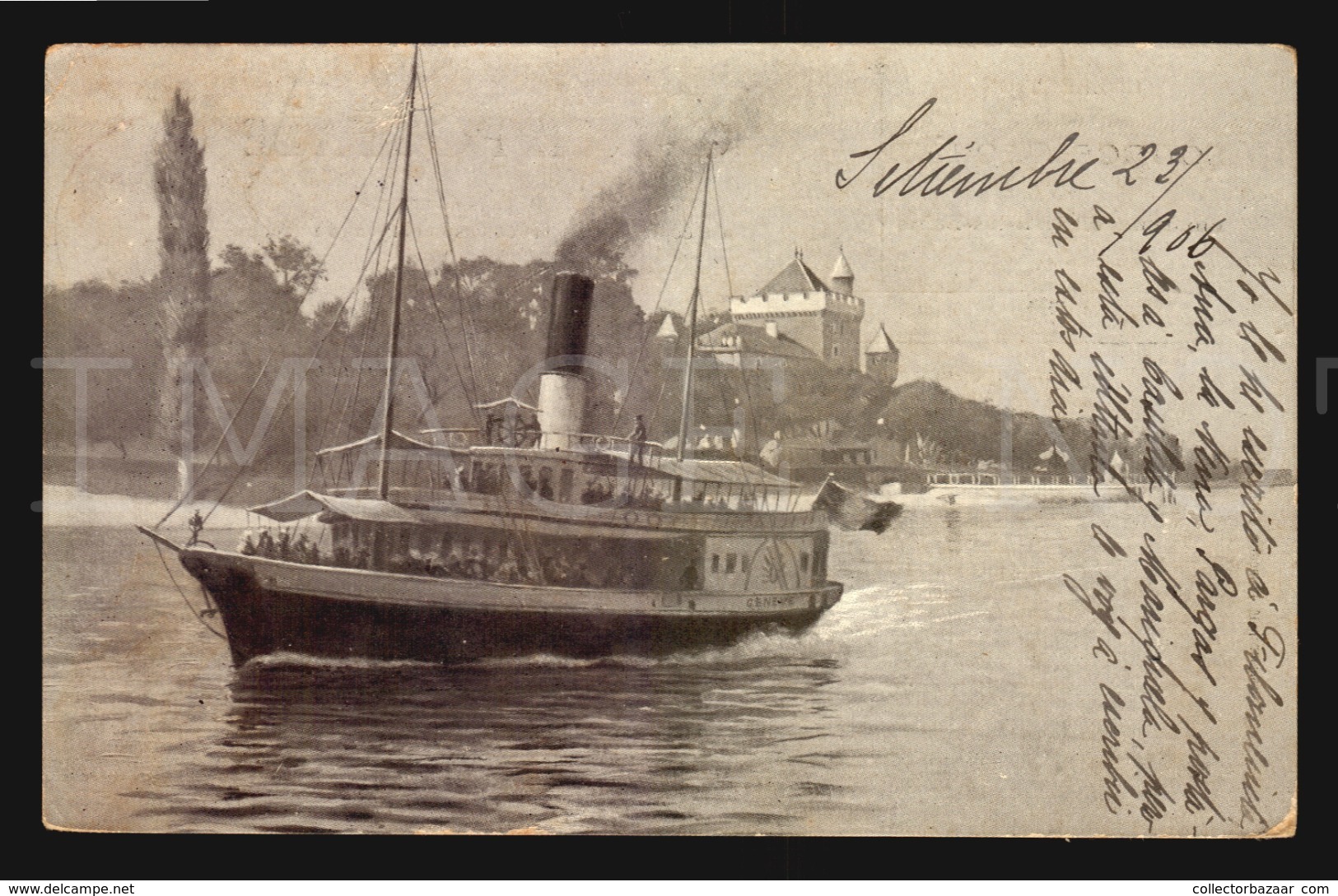 Collection De La Source Cachat Environs D' Evian-les-Bains Tourronde Cpa Postcard Steamer Ship Boat W5-653 - Publicidad