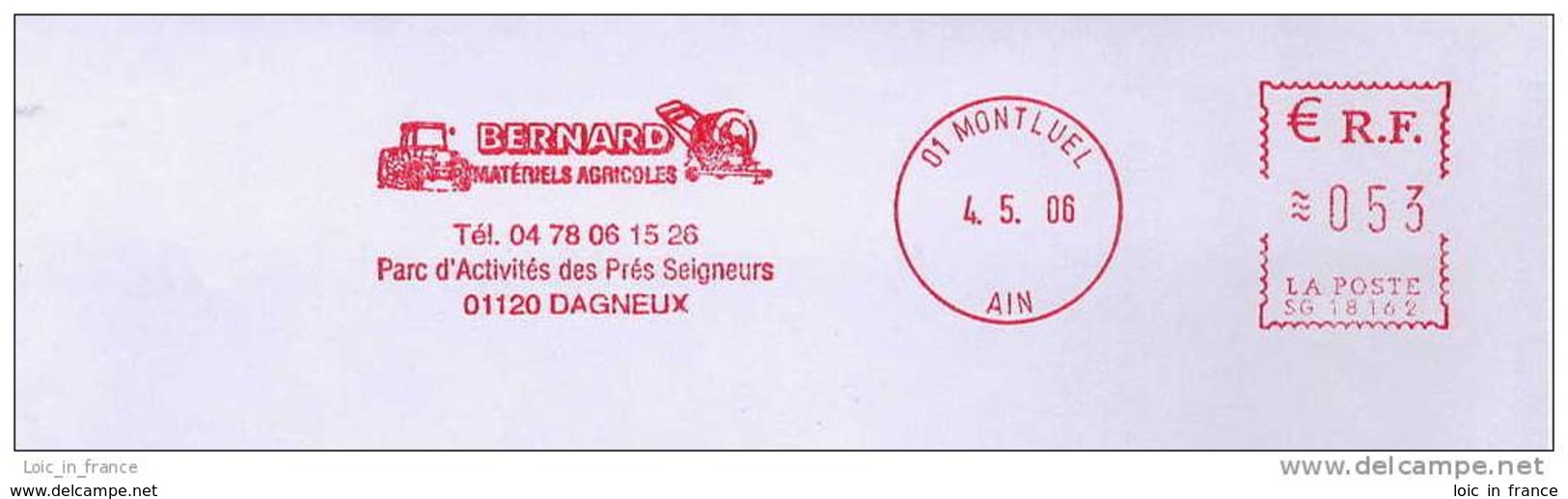 EMA Sur Lettre (slogan Meter On Cover) Tracteurs Bernartd Montluel 01 Ain - Agriculture