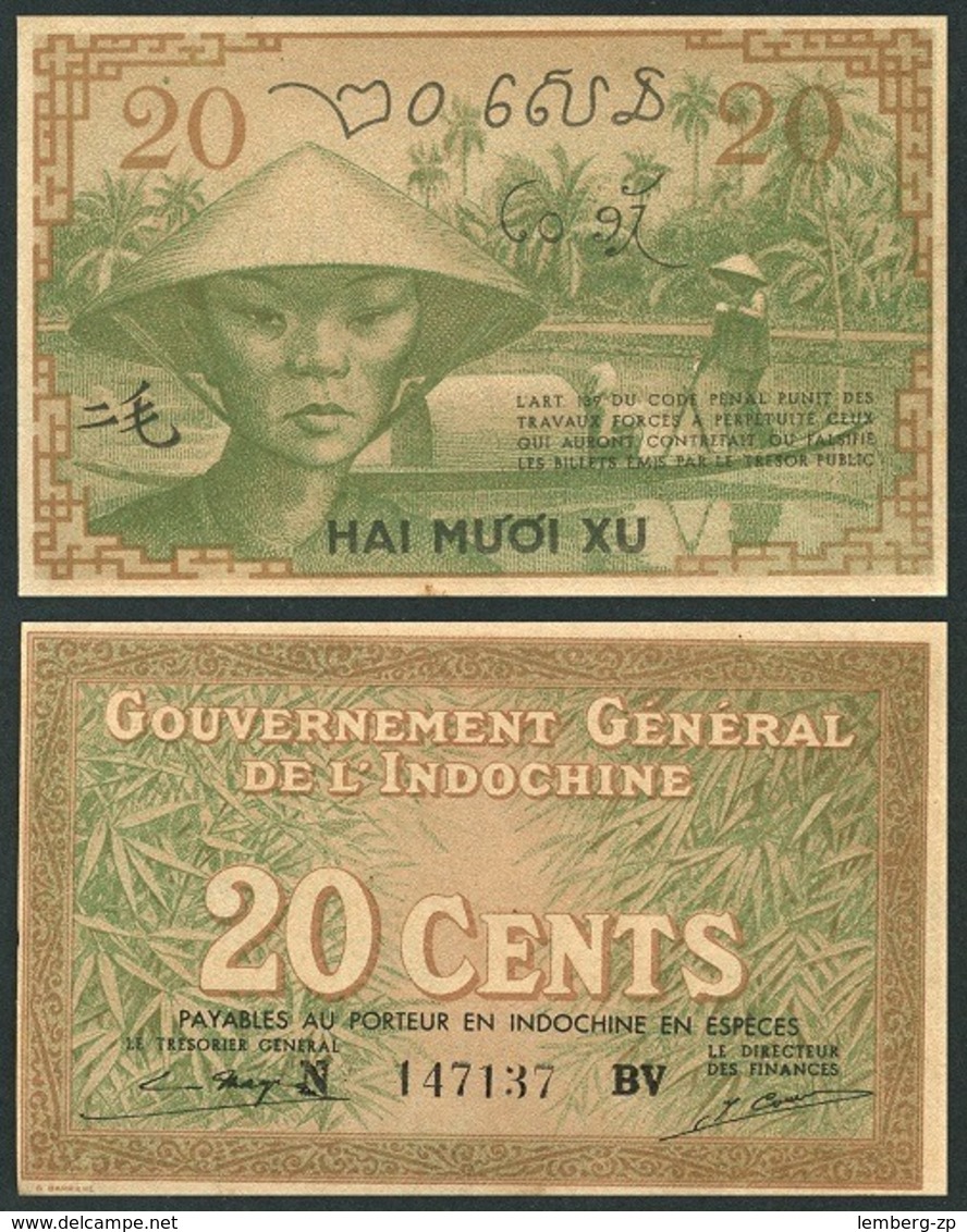 French Indo-China - 20 Cents 1939 XF Pick 86d Lemberg-Zp - Indochina