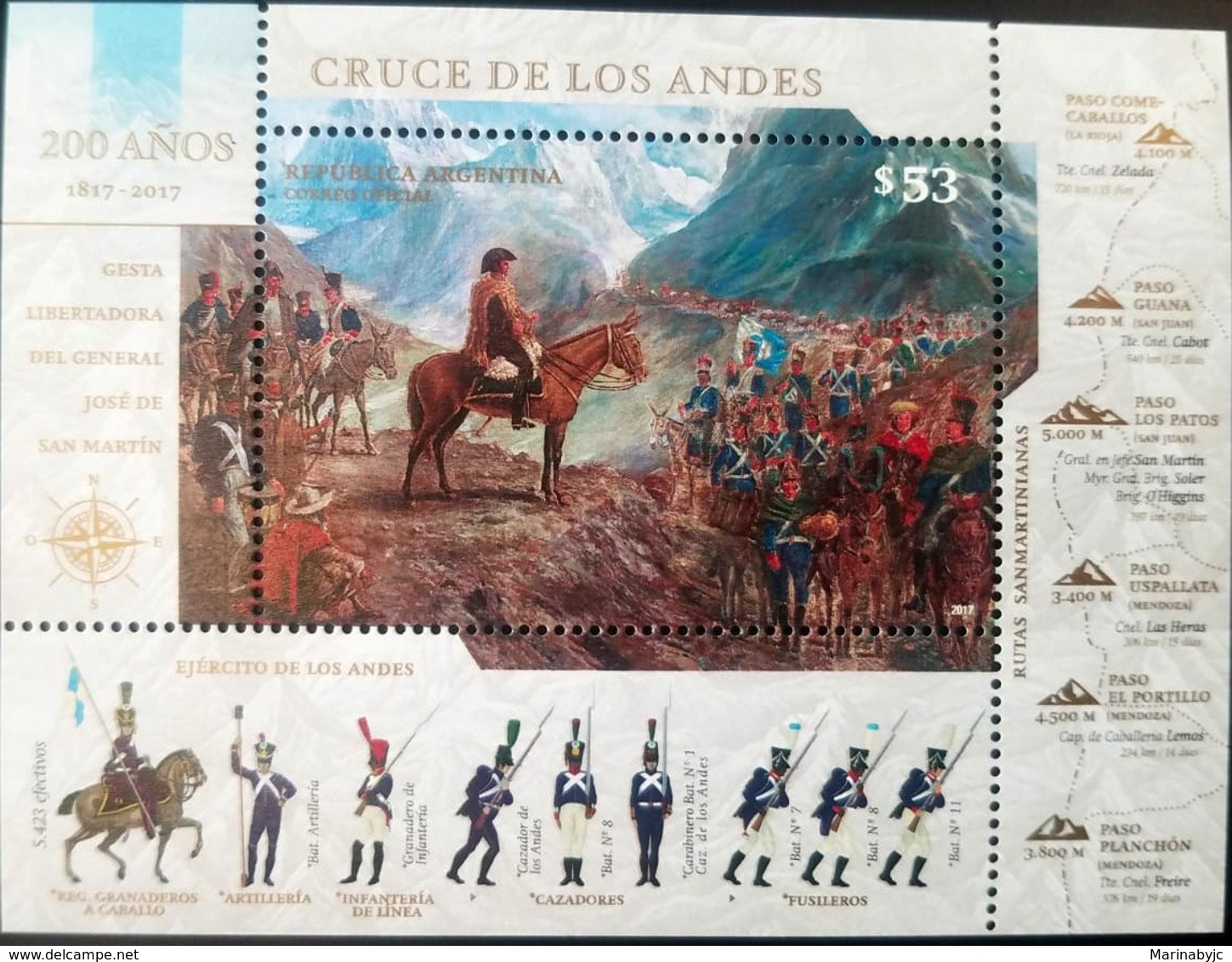 RV) 2017 ARGENTINA, 200 YEARS OF THE CROSSING OF THE ANDES, SAN MARTIN, MNH - Neufs