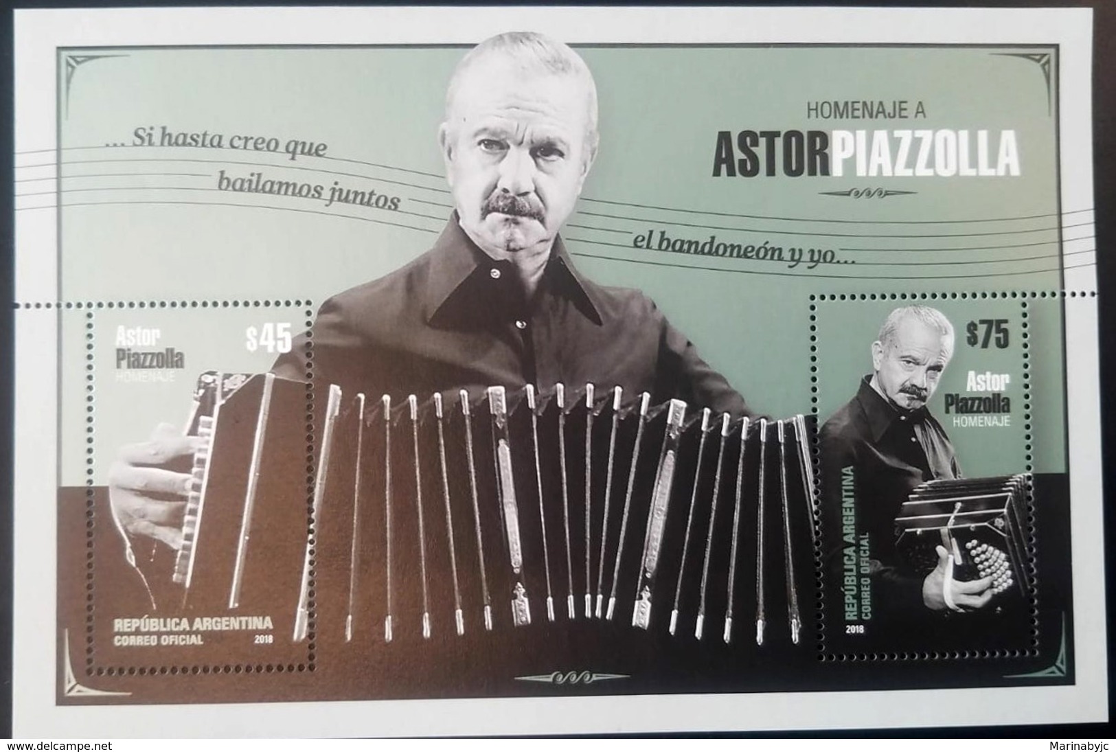 V) 2018 ARGENTINA, TANGO, TRIBUTE TO ASTOR PIAZZOLLA, MUSIC, MNH - Unused Stamps