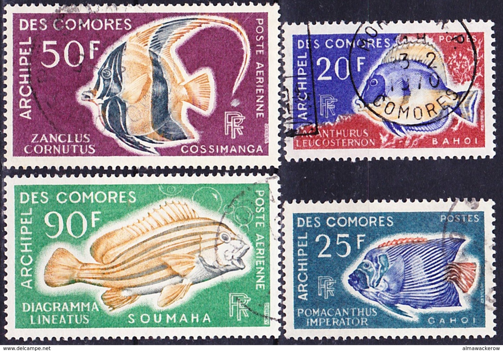 Comores 1968 Poissons Série Complète Mi 88-91, Yv 47-48, A23-A24 Oblitéré O, Je Vends Ma Collection! - Used Stamps