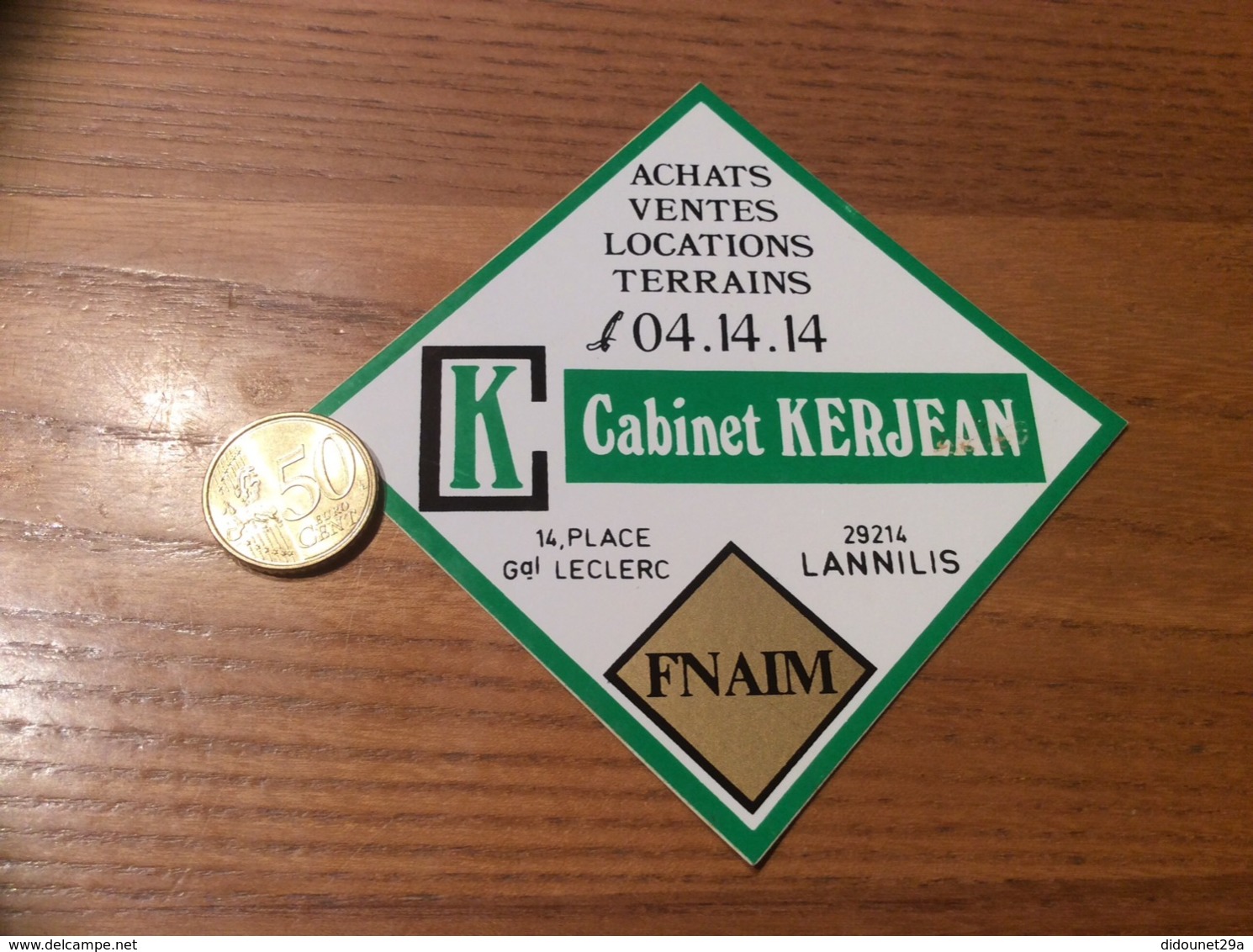 Ancien AUTOCOLLANT, Sticker «K Cabinet KERJEAN - FNAIM - LANNILIS (29) » - Autocollants