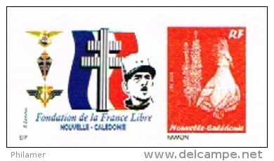 Nouvelle Caledonie Timbre Personnalise France Libre Prive Croix Lorraine General Charles De Gaulle 2013 Neuf Unc TB - Autres & Non Classés