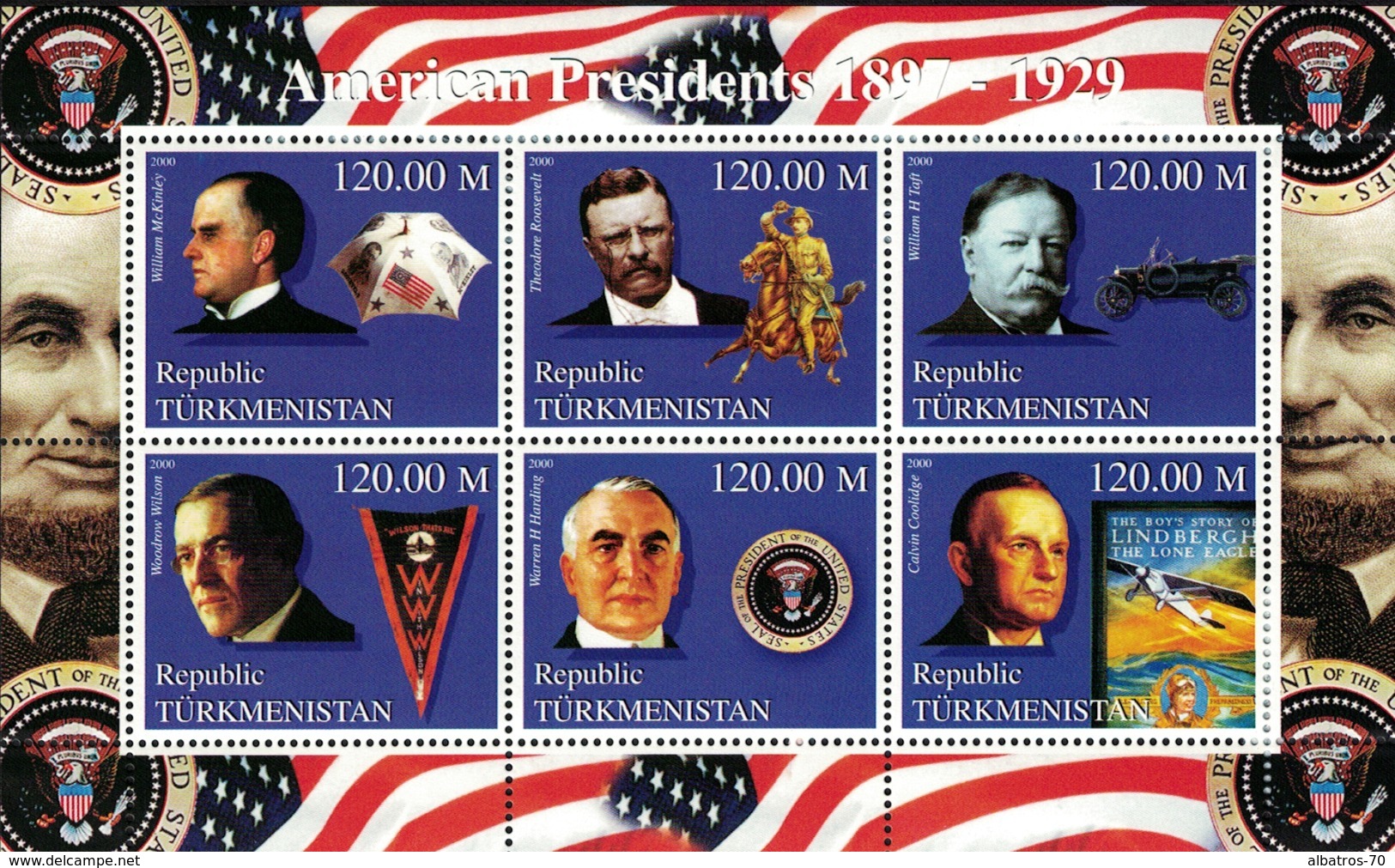 Turkmenistan 2000 _ The Presidents of America 1789 - 1969 _ 6 x Sheet - MNH **