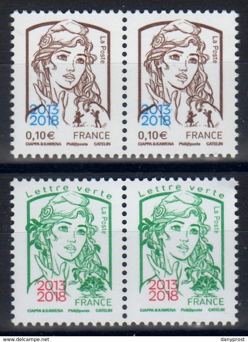 FRANCE 2018 " Deux Paires N° 5234-35-CIAPPA 0.10 € + LV SURCHARGEE 2013-2018 " / NEUF RARE ET SUPERBE - 2013-2018 Marianne De Ciappa-Kawena