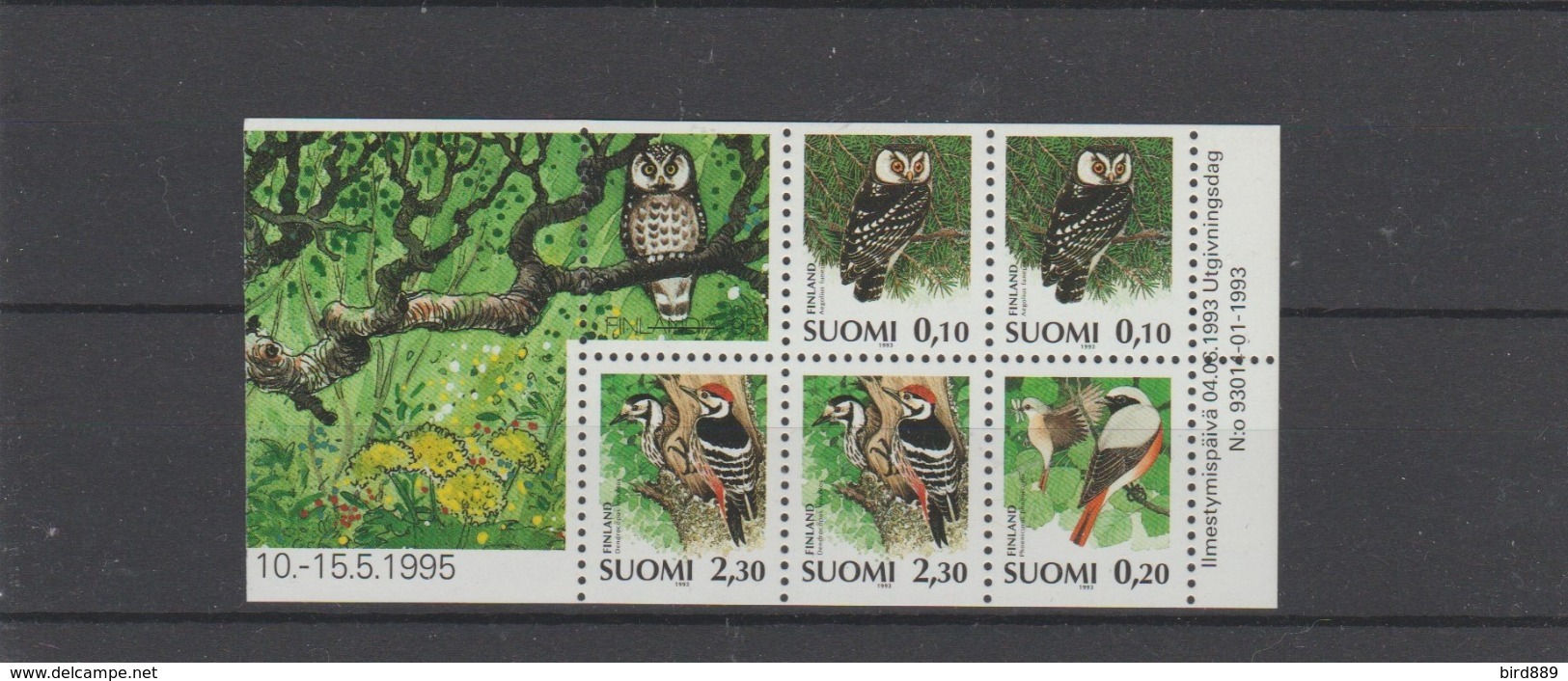 1993 Finland Full Pane Of 5 From Booklet MNH - Markenheftchen