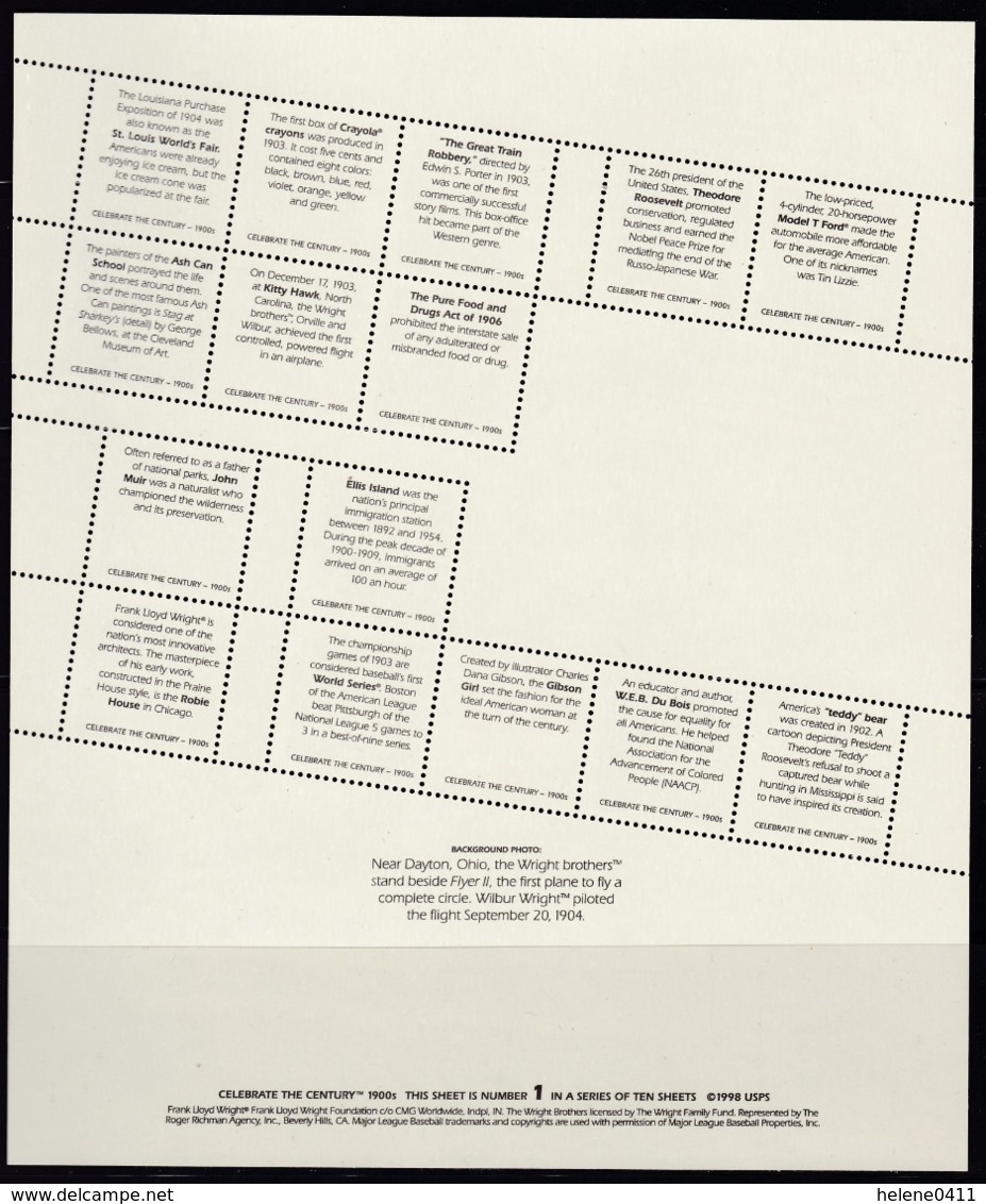 FEUILLET NEUF DES ETATS-UNIS - CELEBRONS LE 20E SIECLE : LES ANNEES 1900 N° Y&T 2680 A 2694 - Non Classés