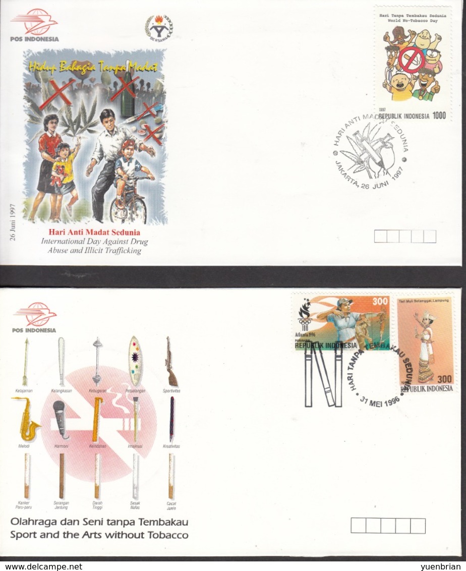 Indonesia, 1996 And 1997, 2x FDC, Against Drug, Anti Tobacco - Drugs