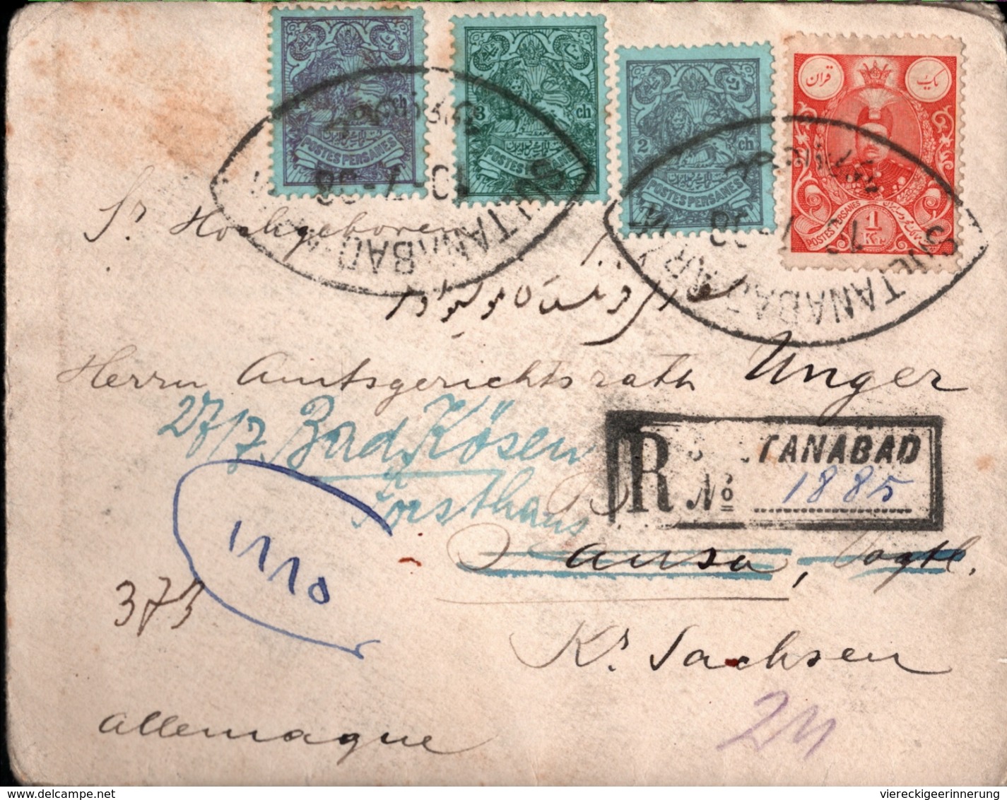 ! 10.7.1908 Old Registered Letter, Einschreiben, Persien Persia, Perse, Brief Aus Sultanabad, Pausa, Bad Kösen, Teheran - Iran