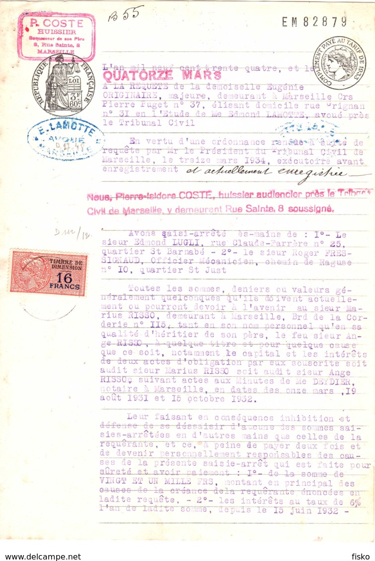 Fiscaux Sur Document - Dimension N°112-  TARIF   Marseille - Other & Unclassified