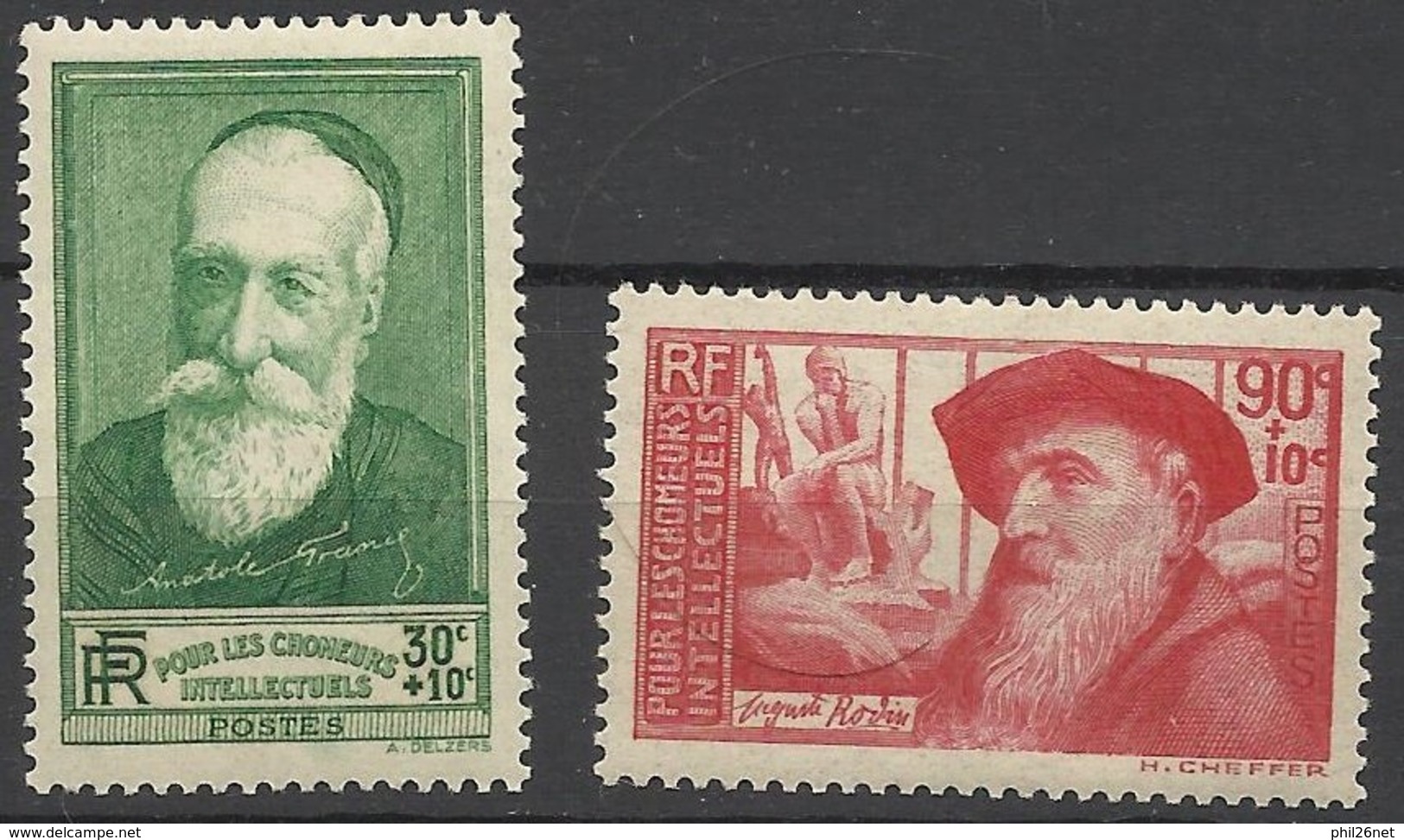 France N°   343 Et 344  Anatole France Et Auguste Rodin  Neuf  * * TB= - MNH VF   - Nuovi