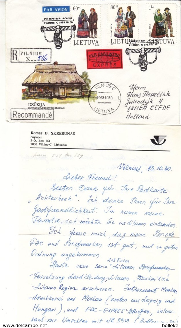 Lituanie - Lettre Recom Exprès De 1993 - Oblit Vilnius - Exp Vers Eefde - Costumes - - Lituanie