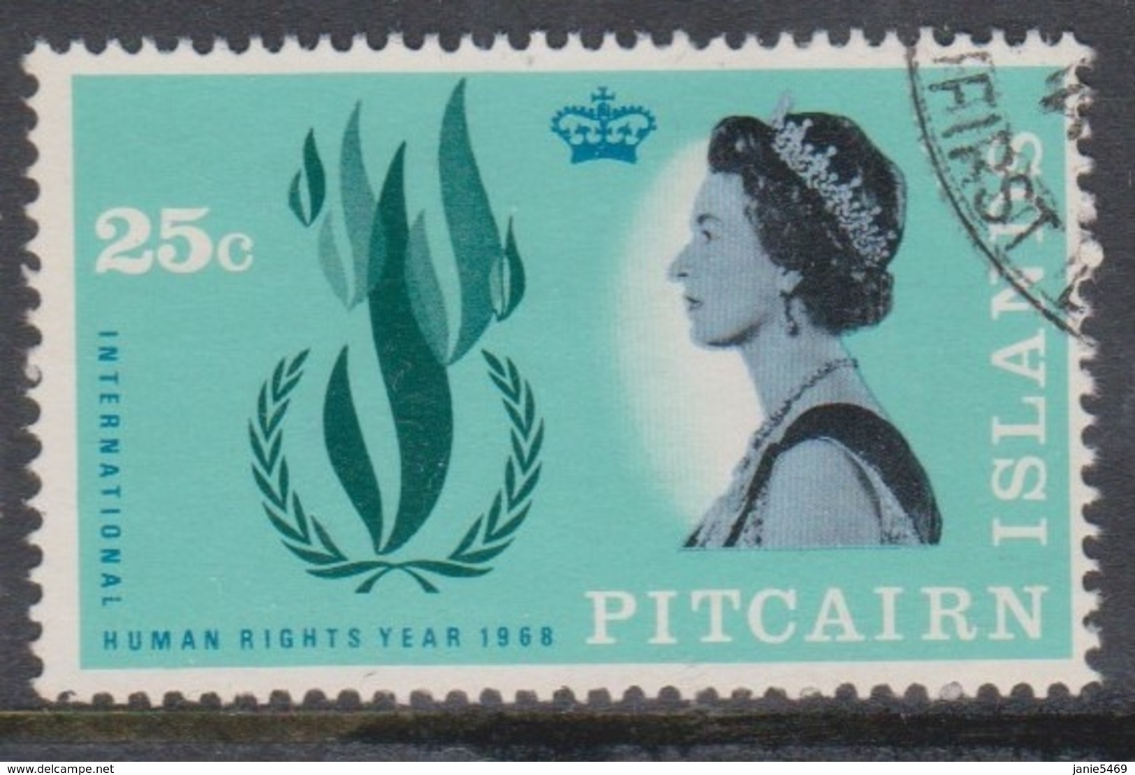 Pitcairn Islands  Scott 90 1968 Human Rights,25c,used - Pitcairn Islands