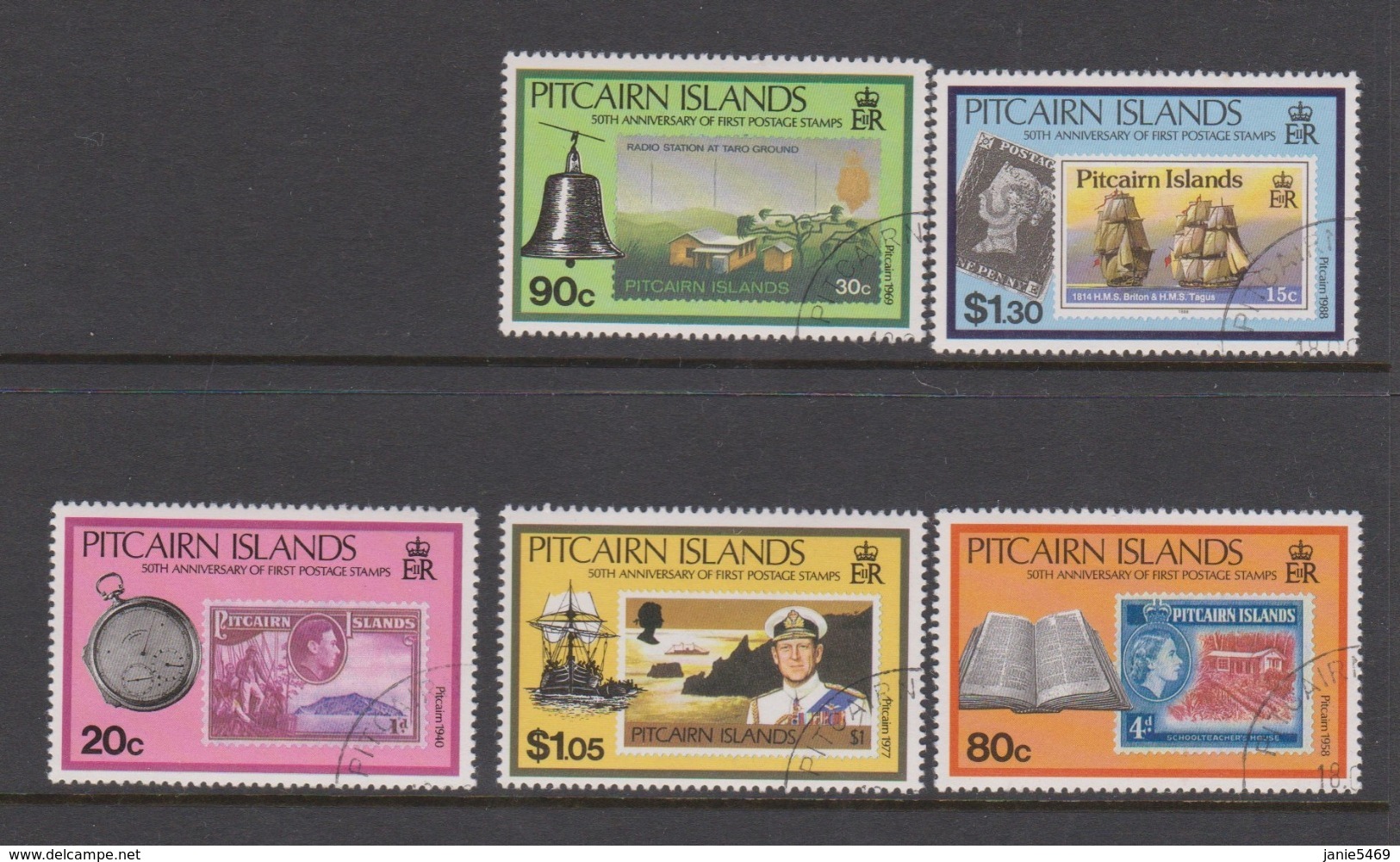 Pitcairn Islands Scott 338-342 1990 50th Anniversary First Postage Stamp,used - Pitcairn Islands