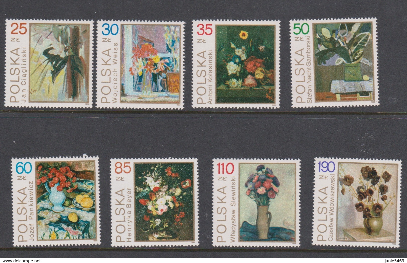 Poland Scott 2940-2947 1989 Paintings Flowers,mint Never Hinged Set - Used Stamps
