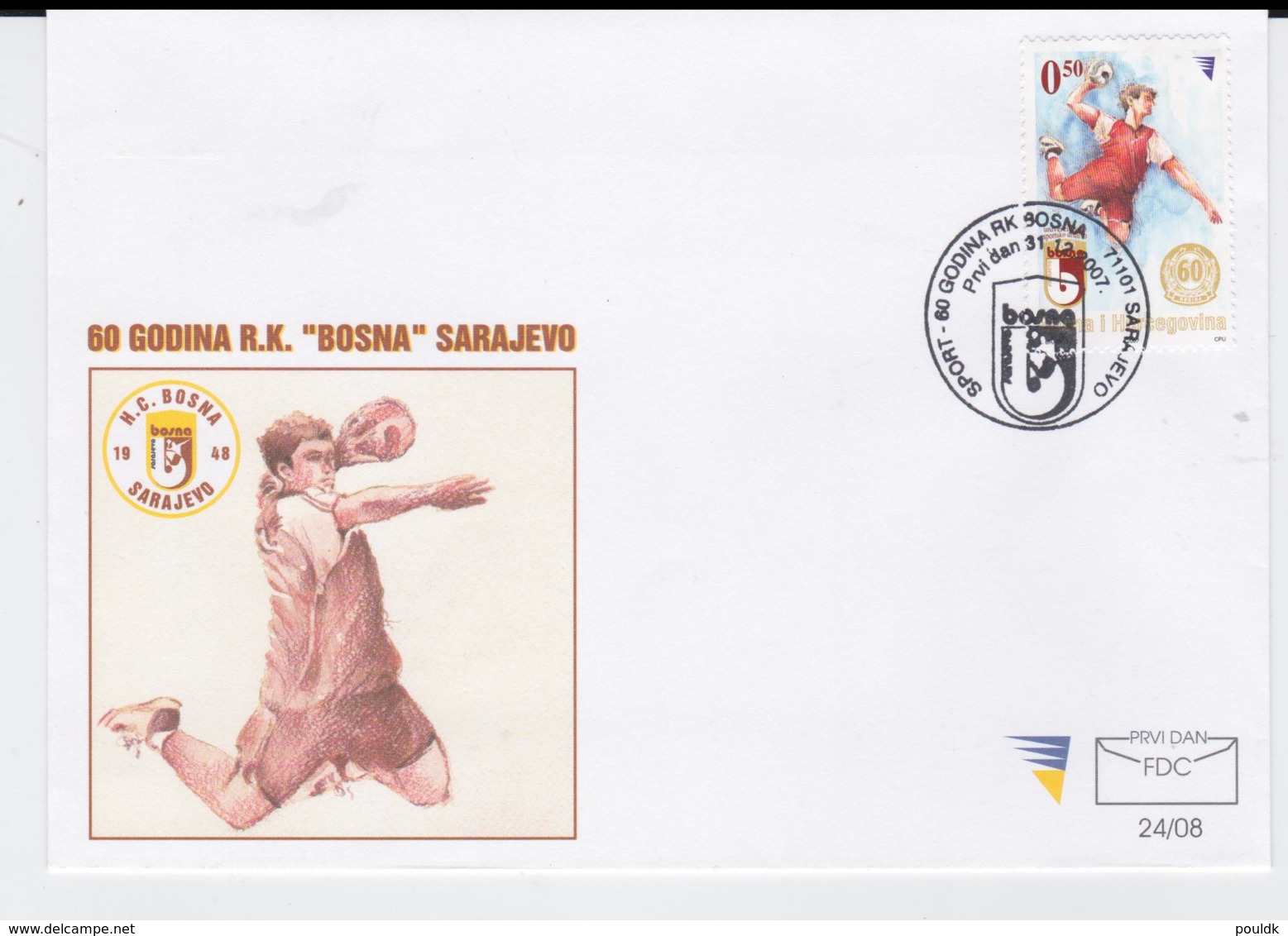 Bosnia I Herzegovina FDC 2007 60 Years Handball Club R.K. Bosna Sarajevo (G102-26) - Handball