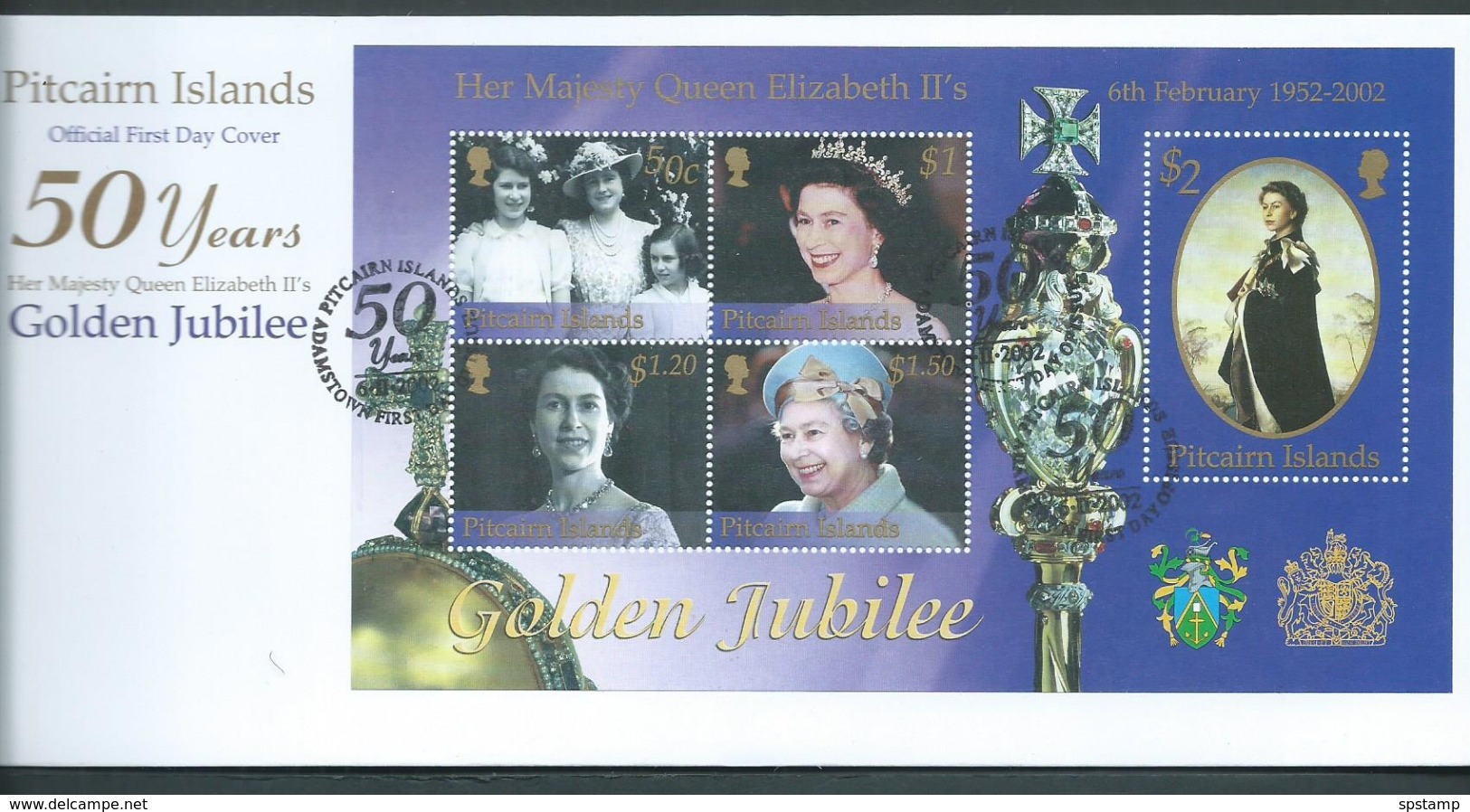 Pitcairn Islands 2002 QEII Golden Jubilee Miniature Sheet On FDC Official Unaddressed - Pitcairn Islands