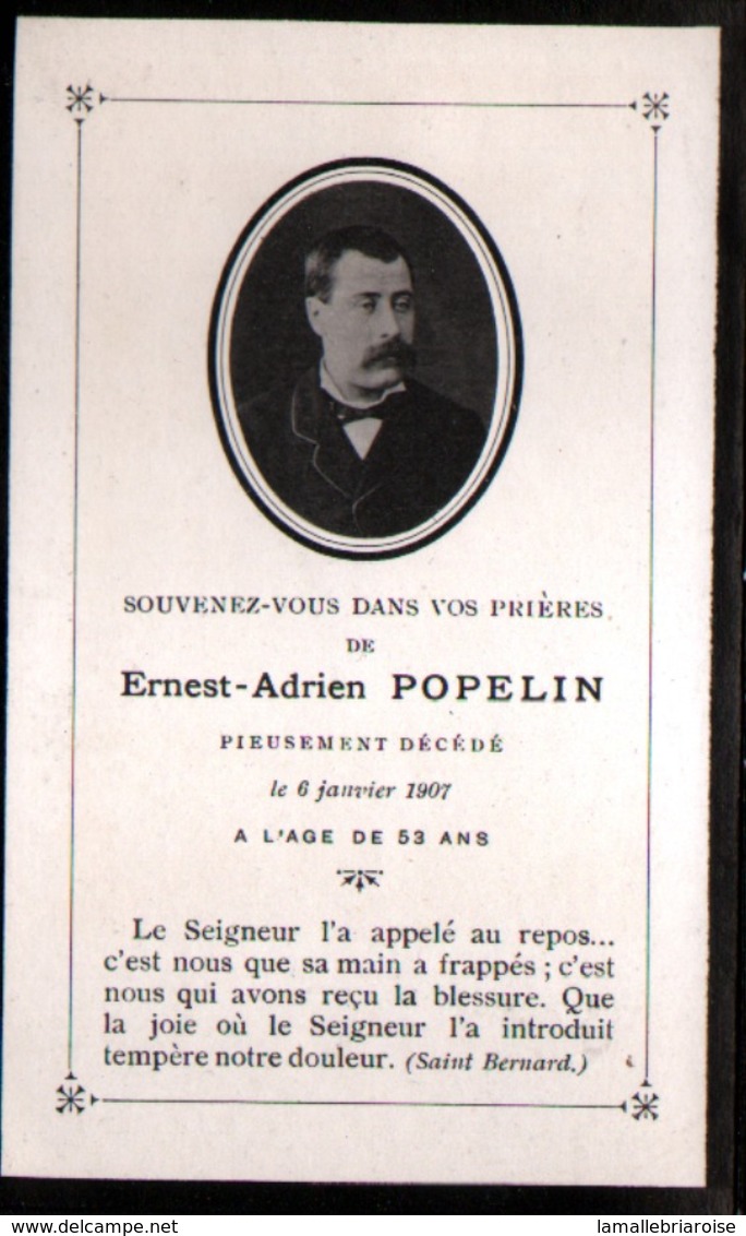 AVIS DE DECES, Ernest Adrien Popelin - Images Religieuses