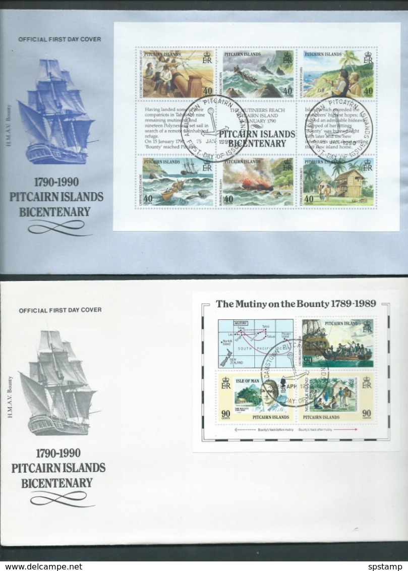 Pitcairn Islands 1989 - 1990 Bounty Bicentenary Set Of 4 Miniature Sheets On 4 FDC Official Unaddressed - Pitcairn Islands