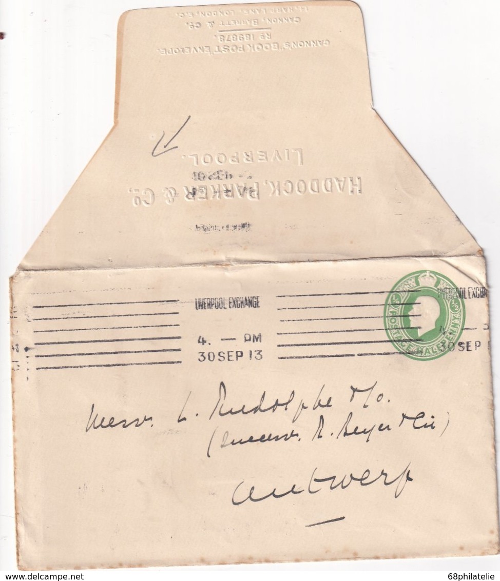 GRANDE-BRETAGNE 1913    ENTIER POSTAL/GANZSACHE/POSTAL STATIONERY LETTRE DE LIVERPOOL - Entiers Postaux