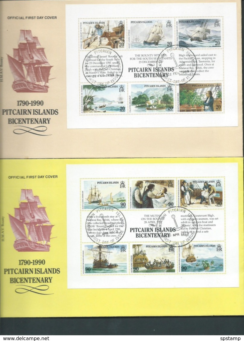 Pitcairn Islands 1989 Bounty Mutiny & Sets Sail  Bicentenary Miniature Sheets 2 FDC Official Unaddressed - Pitcairn Islands