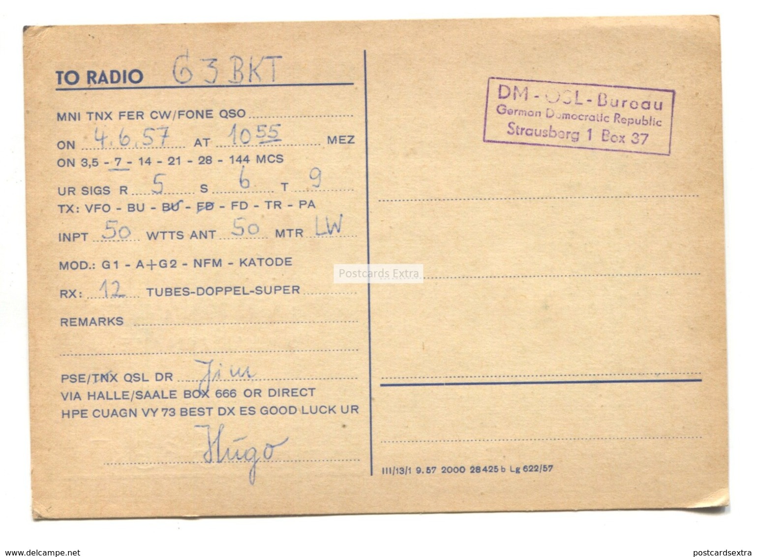 Grimma, German Democratic Republic - DM3 KFM, Clubstation Weinbergtum - Amateur Radio QSL Card From 1957 - Radio Amateur