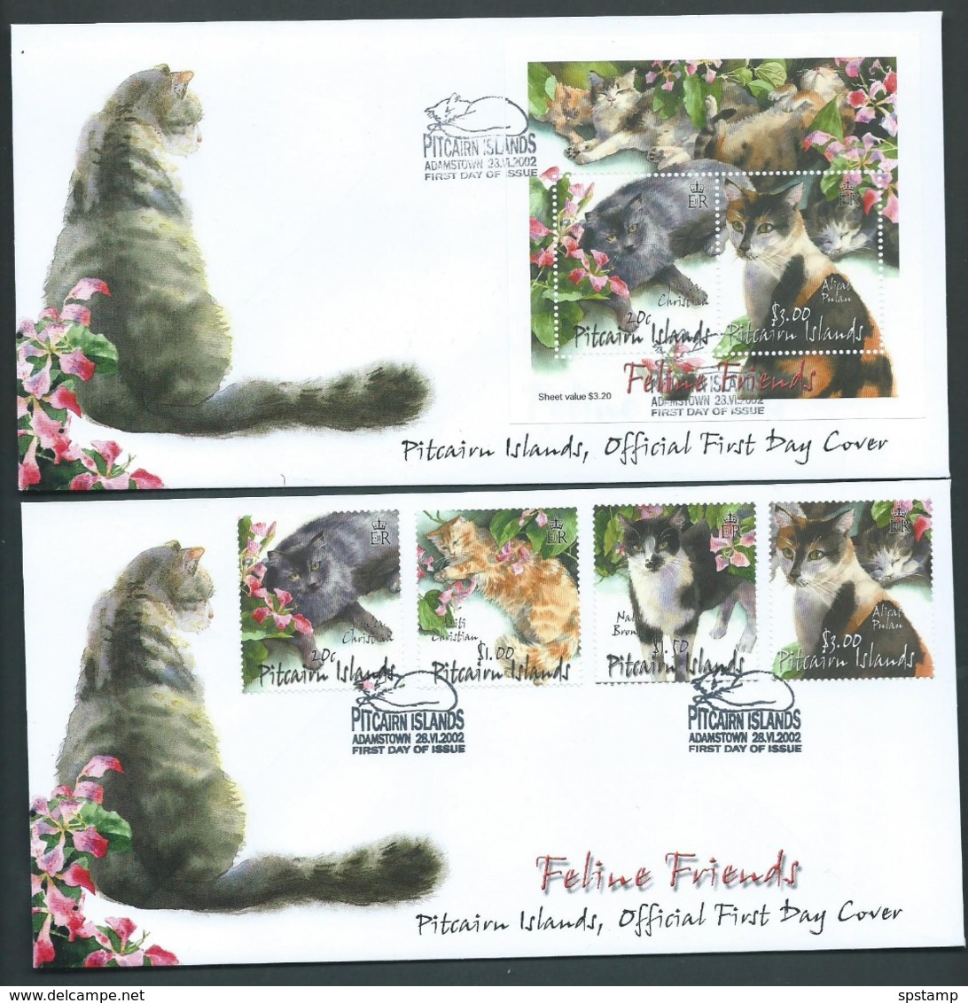 Pitcairn Islands 2002 Cats Set Of 4 & Miniature Sheet On 2 FDC Official Unaddressed - Pitcairn Islands