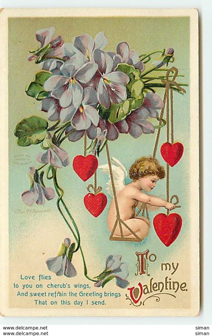 N°1449 - Carte Gaufrée - Clapsaddle - To My Valentine - Angelot Sur Une Balançoire - Saint-Valentin