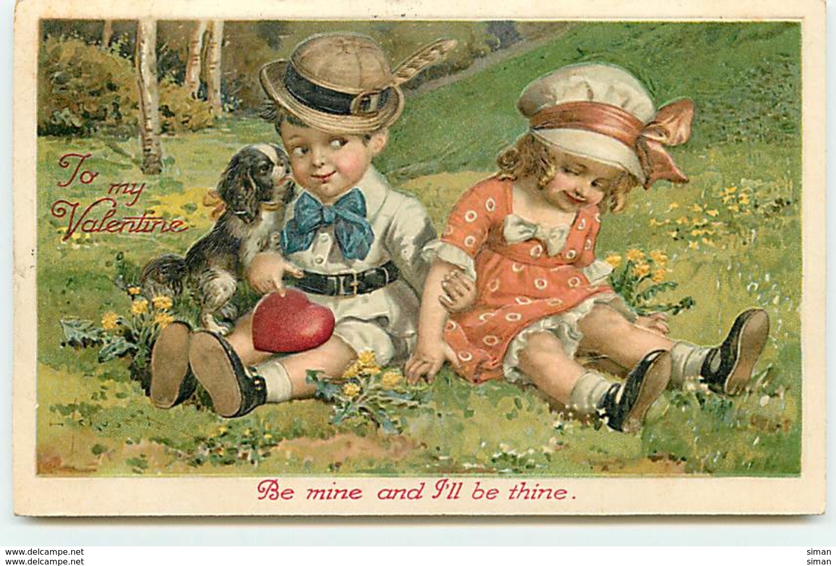 N°12296 - Carte Gaufrée - To My Valentine - Be Mine And I'll Be Thine - Couple D'enfant Avec Un Chien - Saint-Valentin