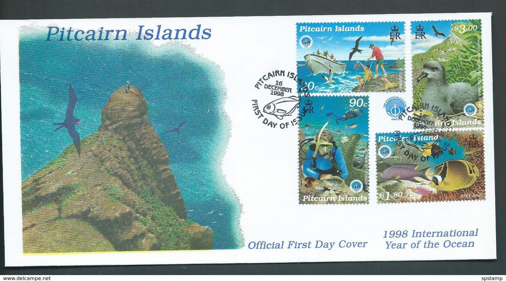 Pitcairn Islands 1998 International Ocean Year Set Of 4 On FDC Official Unaddressed - Pitcairn Islands