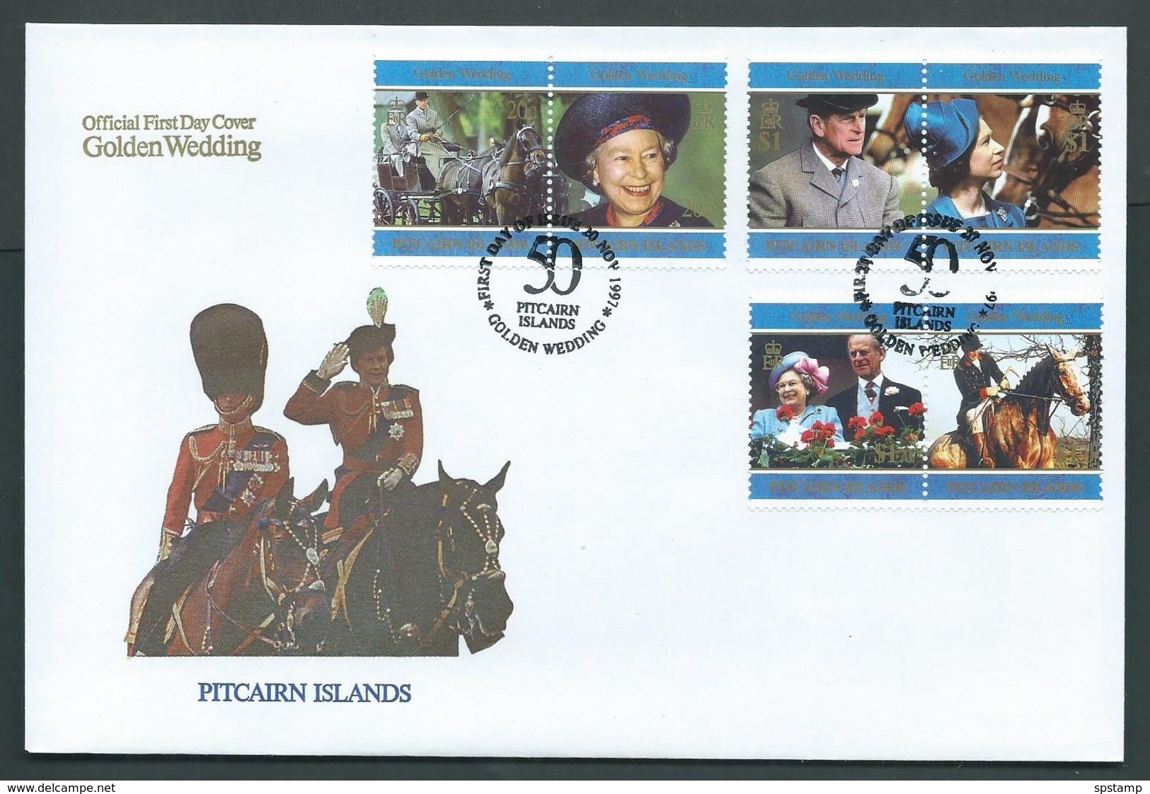 Pitcairn Islands 1997 QEII Golden Wedding Anniversary Set Of 3 Pairs On FDC Official Unaddressed - Pitcairn Islands