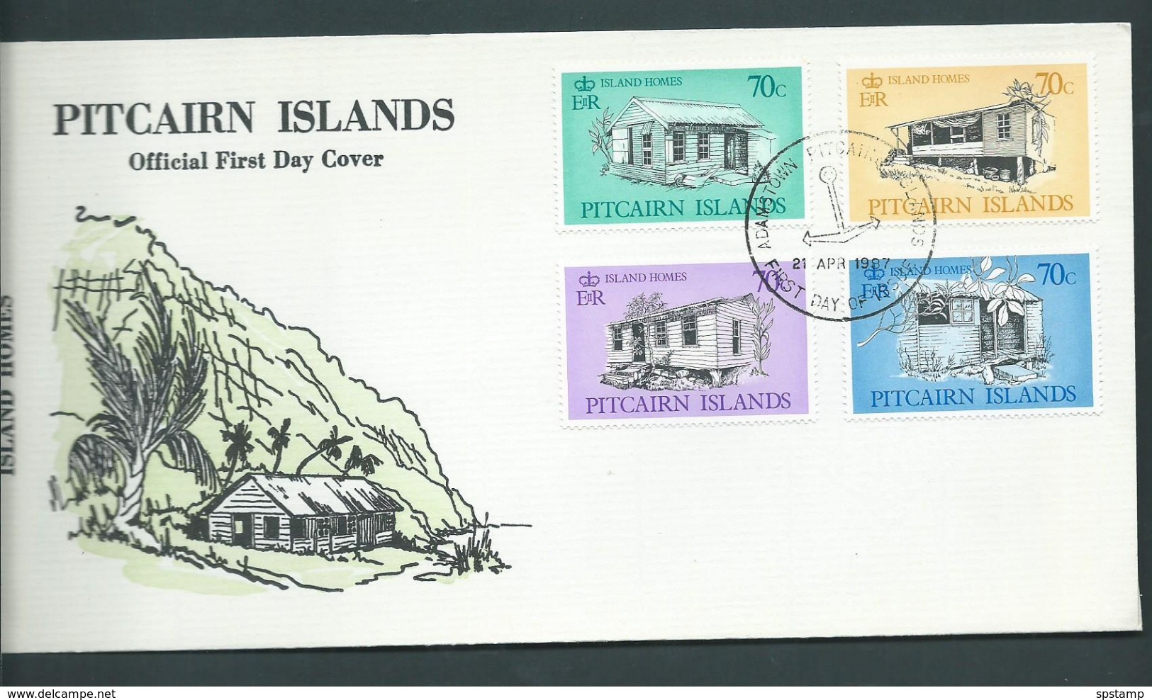 Pitcairn Islands 1987 Local Homes Set Of 4 On FDC Official Unaddressed - Pitcairn Islands