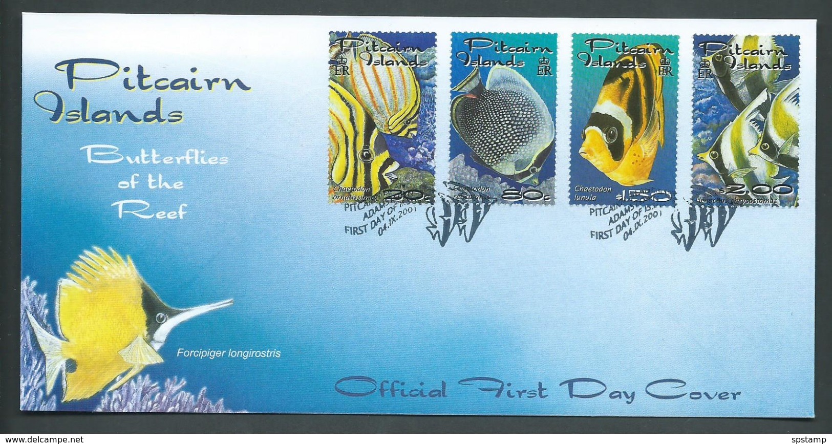 Pitcairn Islands 2001 Reef Butterfly Fish Set Of 4 On FDC Official Unaddressed - Pitcairn Islands