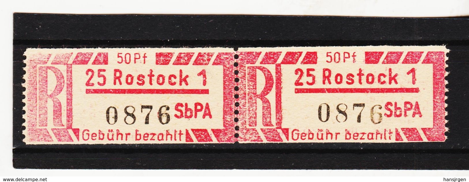 YZO926 DDR 1967 EINSCHREIBE-GEBÜHRENZETTEL  Michl 1 Cx Gez. 12,5 Für Sb Versuchspostämter Postfrisch - Ungebraucht