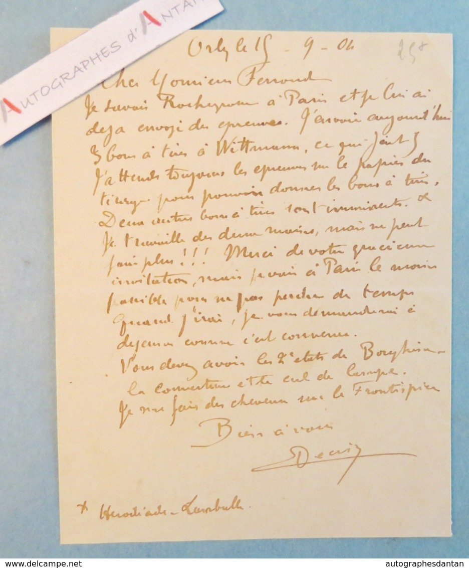 Eugène DECISY 1904 Peintre Graveur - Orly Sur Morin Carte Lettre Autographe à M Ferroud - Rochegrosse - Né à Metz L.A.S - Otros & Sin Clasificación